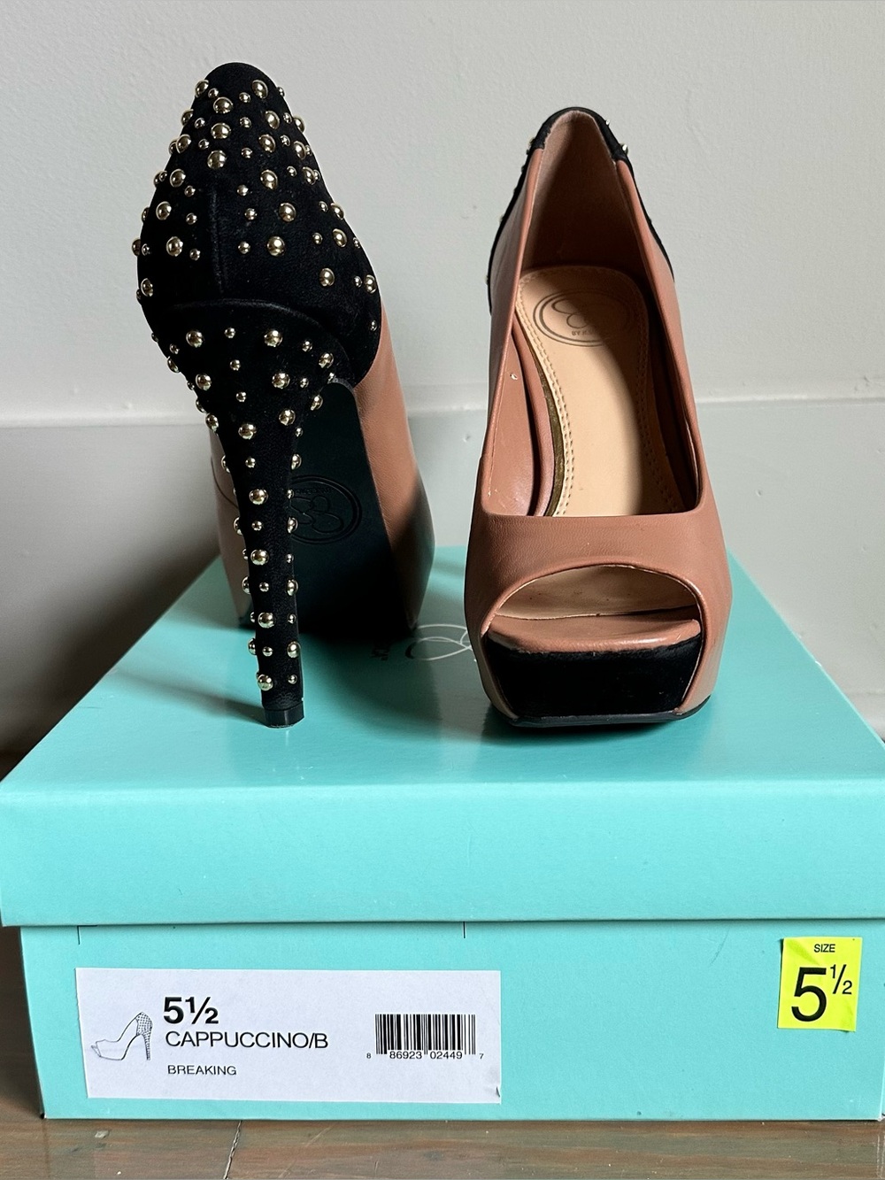 Jessica Simpson Two-Tone Studded Peep-Toe Pumps - Cappuccino & Black